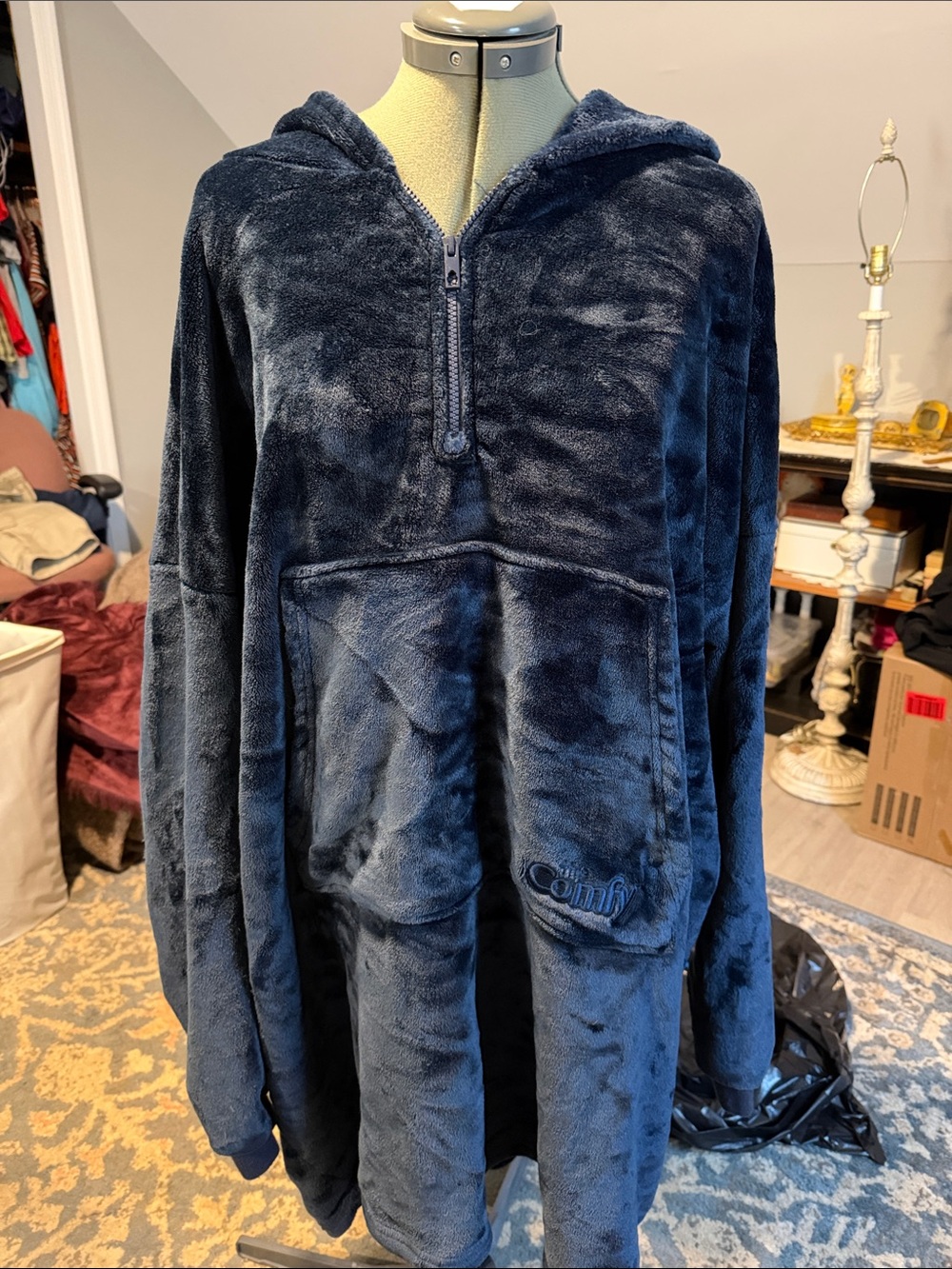 The Comfy Cozy Plush Hooded Pullover Jacket in Navy